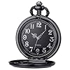 ManChDa Pocket Watch - Pocket Watches Special 3D Train Railroad Steam Locomotive Cover Antique Steampunk Pocket Watch and Chain Quartz Vintage Fob Watch for Men + Gift Box | Black #4
