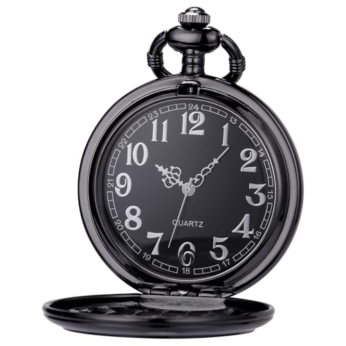 Image of SIBOSUN Antique Men Pocket Watch with Chain Oversized 50MM 1.96 Inch 3D Locomotive Steam Train Railroad Hollow + Box