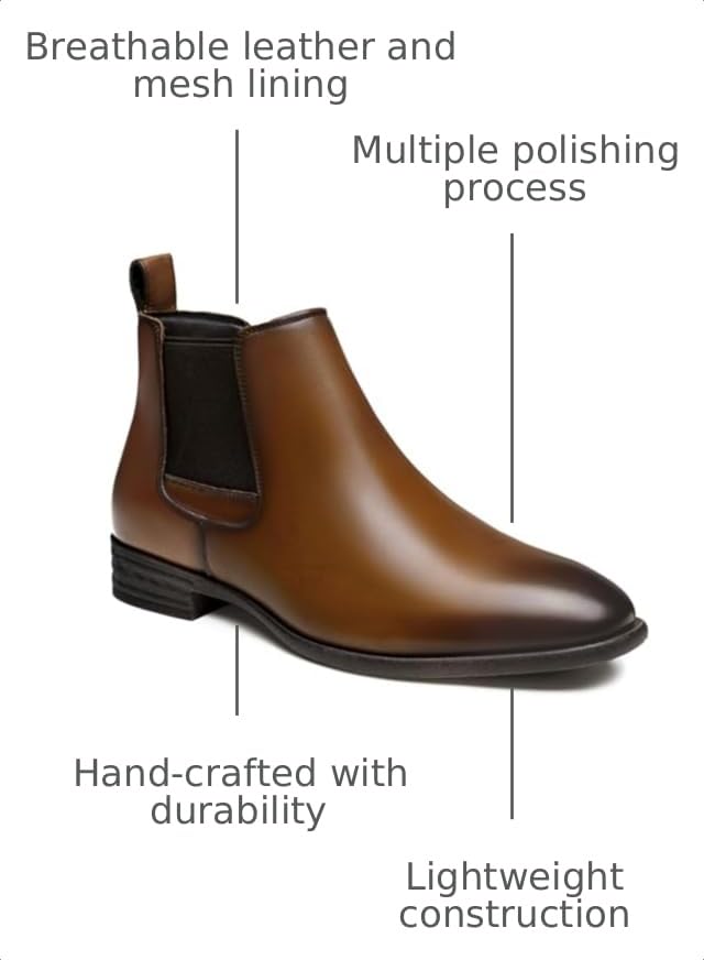 Image of Jousen Mens Chelsea Boots Leather Slip On Dress Boots