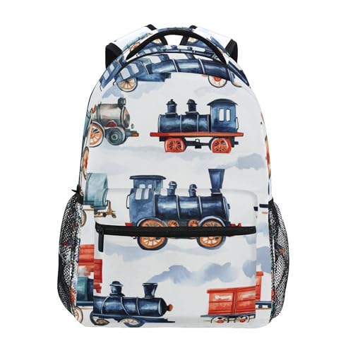 Fisyme Watercolor Steam Train Laptop Backpack Bag Bookbag Casual Hiking Travel Computer Notebooks Daypacks