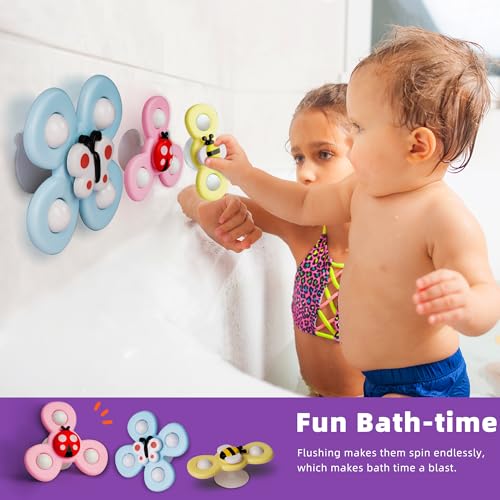 Image of LiKee Strong Suction Cup Fidget Rotating Sensory Bath Toys for Baby Christmas Stocking Stuffers, Airplane Car Travel Table & Window Toys for Toddler Boys and Girls, 10+ Months