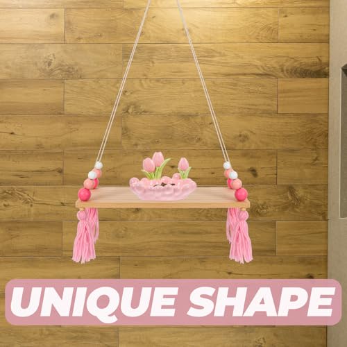 Estantería de pared de madera rosa nórdica de diseño moderno para dormitorio 7