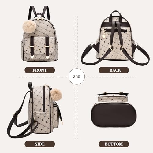 Image of I IHAYNER Girls Fashion Backpack Mini Backpack Purse for Women Teenage Girls Purses PU Leather Pompom Backpack Shoulder Bag