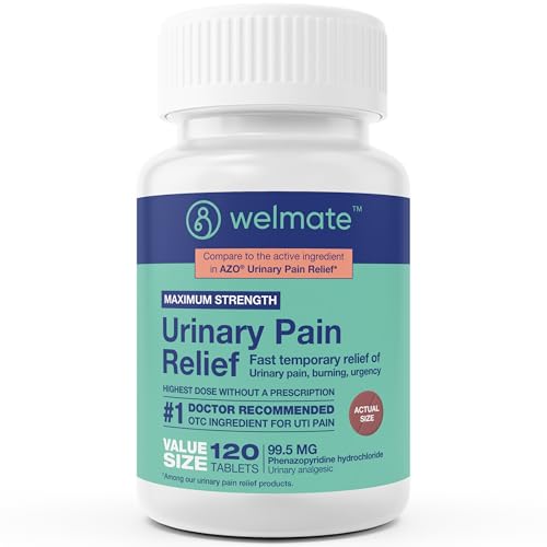 WELMATE Urinary Pain Relief UTI Relief Maximum Strength - Phenazopyridine HCl 99.5 mg Fast Acting Urinary Tract Bladder Pain Burning Urgency Discomfort for Men & Women (120 Tablets)