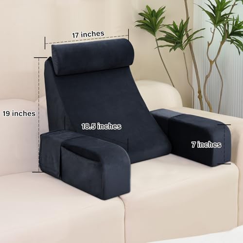 ENITYA Back Pillow for Bed Sitting up, 19" Reading Pillow for Sitting in Bed Adult, Back Support Pillow with Arms for Watching TV/Reading/Gaming/Resting, Medium(Black)
