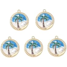 New 2026 5Pcs Ocean Style Diy Jewelry Pendant, French Retro Alloy Drip Oil Accessories, Pearl Keychain Pendant Fashion Accessories Creative Gift