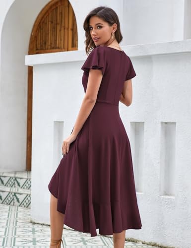 Image of HomRain V Neck Formal Wedding Guest Dresses for Women Ruffle Sleeves for Cocktail Graduation Modest Dress