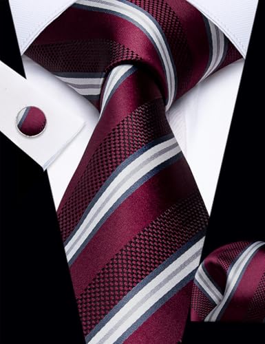 Image of YourTies Striped Ties for Men Classic Woven Silk Necktie with Handkerchief Cufflinks Set Formal Business Party Wedding