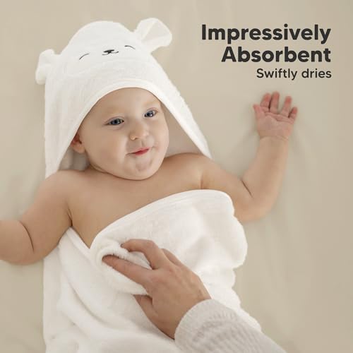 Image of KeaBabies Hooded Baby Towel for Newborn, Baby Bath Towels 2pk (Lamb, 35x35)
