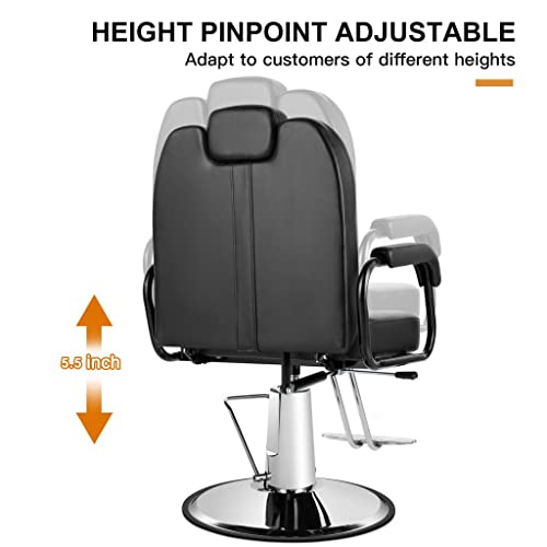 Artist Hand Heavy Duty Hydraulic Barber Chairs, Reclining Salon Chair Spa Furniture Shampoo Reclining Extra Wider Seat Beauty Hair Salon Equipment, Max Load Weight 350 Lbs (Black) #TOP3