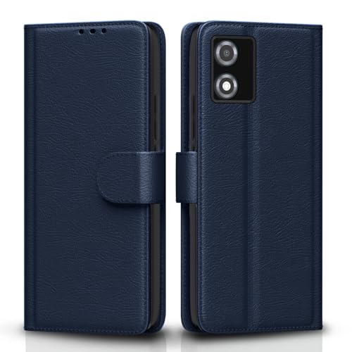 Image of Pikkme Flip Cover for Motorola Moto E13| Leather Finish | Shockproof with Card Pockets & Wallet Stand | Ultimate Protection Case(Blue)