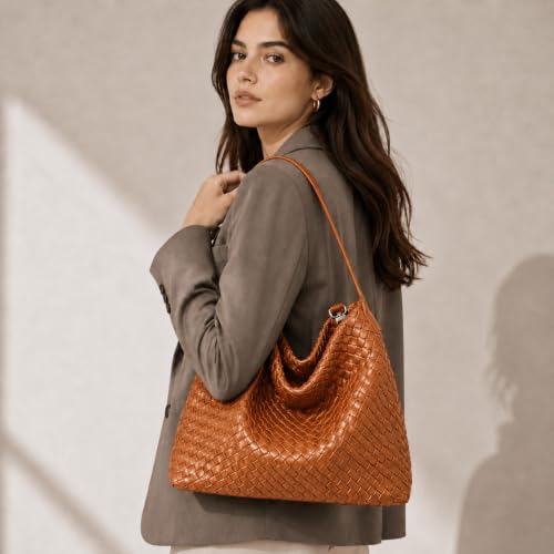 Image of Suede Woven Tote Bag for Women, Hobo Shoulder Bag for Work Travel