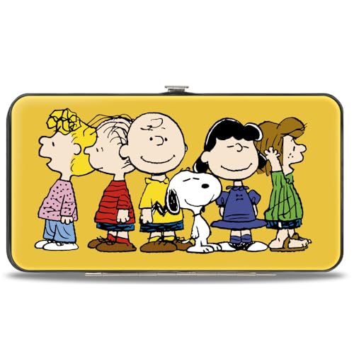 Buckle-Down Peanuts Wallet, Hinged, Peanuts Gang Close Up Group Pose Golden Yellow, Vegan Leather2