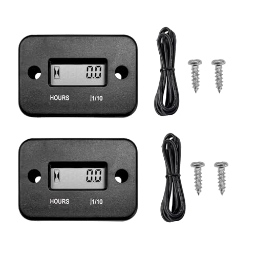 Gasedin 2 PCS Inductive Hour Meter Waterproof 3V Vehicle Inductive Tachometer Universal Induction Engine Tachometer for Gas Generator/Lawnmower/Motorcycle Car Accessories (Black)