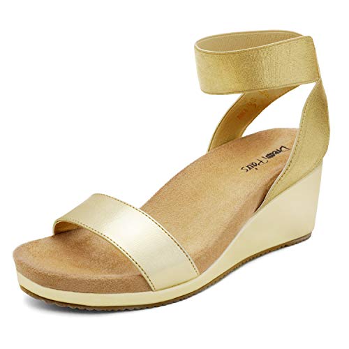 DREAM PAIRS Women's Gold Pu Open Toe Elastic Ankle Strap Platform Wedge Sandals Size 7.5 M US Nini-5