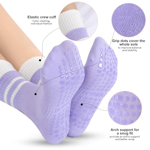 Ivyhouse 6 Pairs Pilates Socks for Women with Non Slip Grippers, Yoga Crew Socks for Barre Hospital Sticky Slipper Socks3