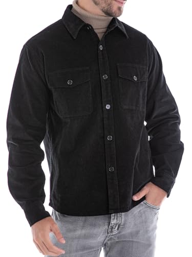 Image of Men's Corduroy Jacket Lightweight Shacket Long Sleeve Shirts Casual Vintage Black M
