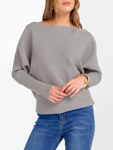 Image of ANRABESS Womens Off Shoulder Sweaters 2026 Fall Long Batwing Sleeve Loose Fit Knit Tops Casual Pullovers Jumpers