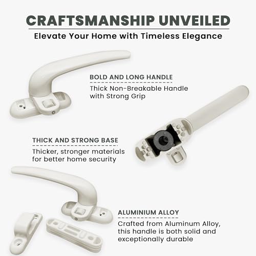 Image of AARAM Aluminium Left Side Domal Window Handle (White) | Single Point, Corrosion-Resistant Replacement for Windows & Doors (Pack of 1)