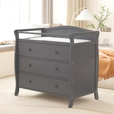MilleLoom Wooden Diaper Changing Table,Baby Diaper Changing Station Infant Nursing Table with 3 Drawers, Safety Rail & Strap,Modern Baby Changing Table for Bedroom, Nursery Cover
