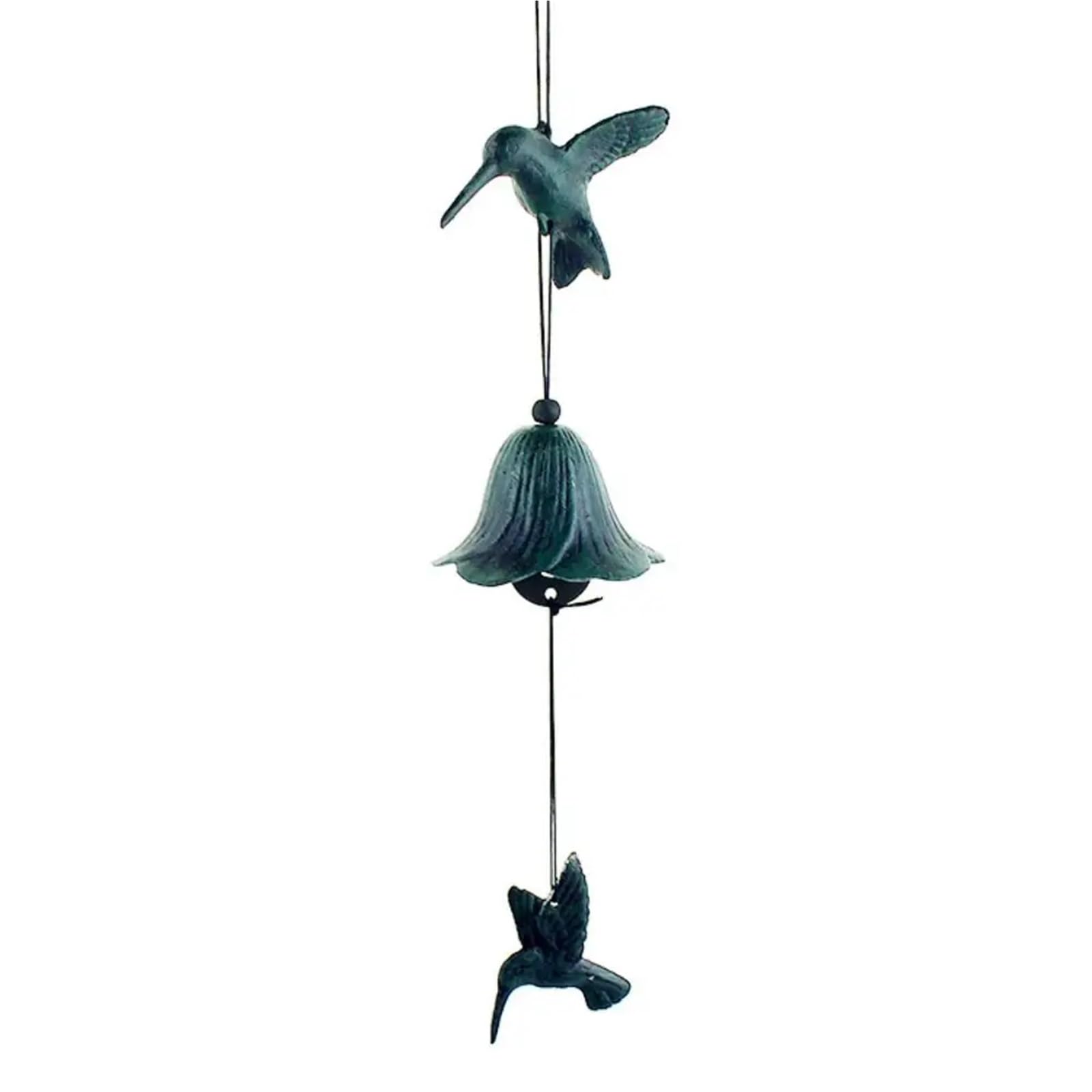 Japanese Style Wind Chimes Hanging Hummingbird Cast Iron Bells Novelty Stereoscopic Wind Chime Creative Vintage Metal Pendant Backyard(Green)