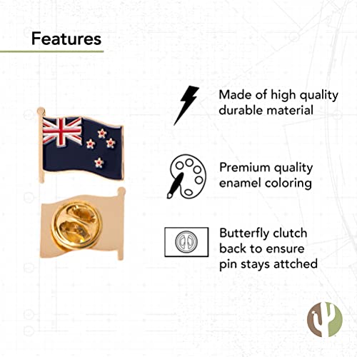 Image of Desert Cactus New Zealand Flag Lapel Pin NZL New Zealand Made of Metal for Formal Wear, Bag and Hat Jewelry, and Tie Tack (Waving Flag Lapel Pin)