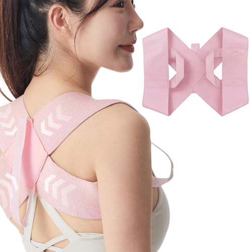 JYNVO Corrector de postura de espalda, correa de hombro para corrección de postura, cinturón de soporte de espalda para mujeres y hombres, soporte de espalda para una postura recta, rosa, M