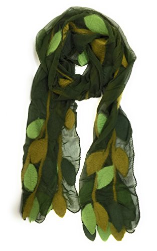 Ella Sussman Felted Merino Wool Silk Long Leaf Scarf Handmade Fair trade (Green)