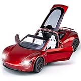 1:24 Scale Tesla Roadster Alloy Car Model Diecast Toy Vehicles for Kids, Tesla car Model，Pull Back Alloy Car with Lights and Music,Gifts for Boys and Girls. (Red)