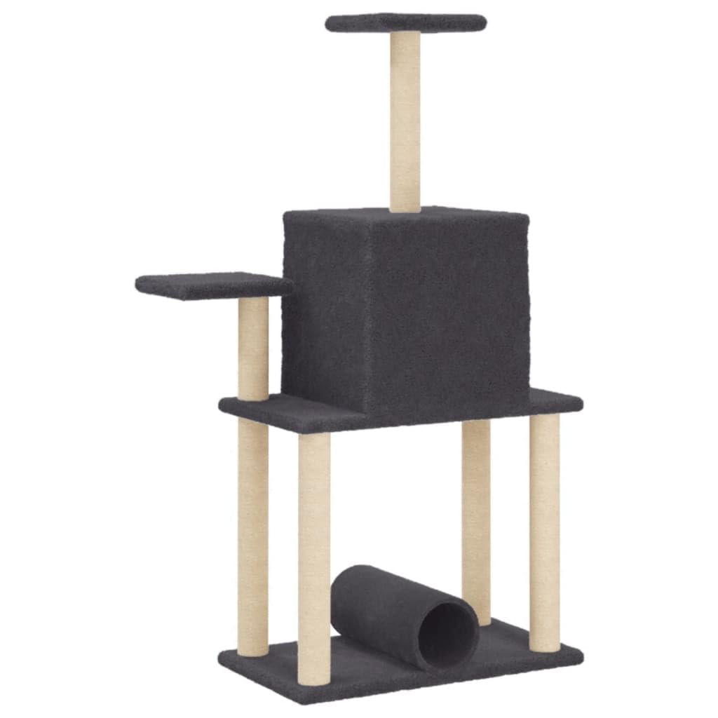 Homgoday Tiragraffi per gatti con tiragraffi in sisal, grigio scuro, 122 cm, torre tiragraffi multilivello con scala e condomini, centro attività per gatti da interno