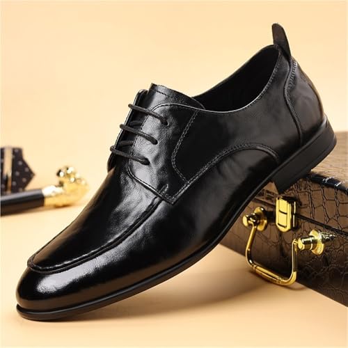 Mens Lace Up Leather Loafers Top Grain Leather Soft Sole Casual Walking Shoes Lightweight Fashion Genuine Leather Footwear(Black,7)2
