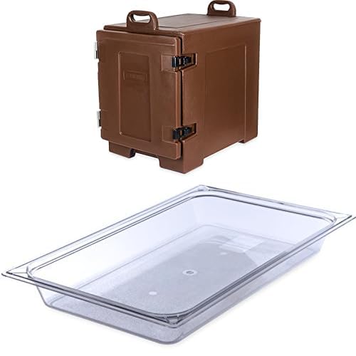 Carlisle FoodService Products Cateraide Food Pan Carrier and Pan Bundle: Insulated Front Loading Carrier with Handles + Storplus Full-Size Plastic Food Pan