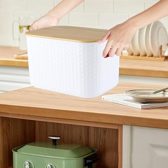 Potato and Onion Storage Bin Set,Vegetable Storage for Onion and Potato Storages Bins,Kitchen Storages Organization with Bamboo Lid&Handle,Produce,Fruit,Bread,Snack,Potatos Basket for Pantry