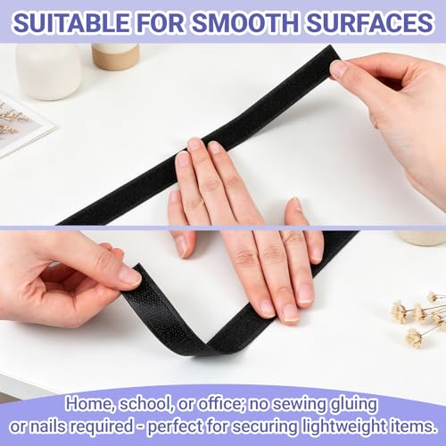 Image of Riceshoot 2 Pack Loop Tape 3 /4 Inch x 82 ft Black Heavy Duty Tape Hook and Loop Side Only Tapes Nylon Self Adhesive Strips for Crafting Office Stationery Household Wall Hanging