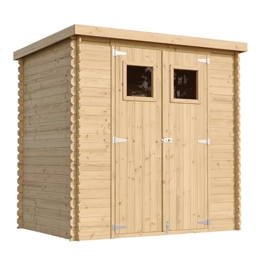 Abri de Jardin en Bois TIMBELA M311 - Stockage extérieur l204xL142xH200cm/2.22m2- Petit abri à Outils, Local à vélos - Toit imperméable, fenêtres