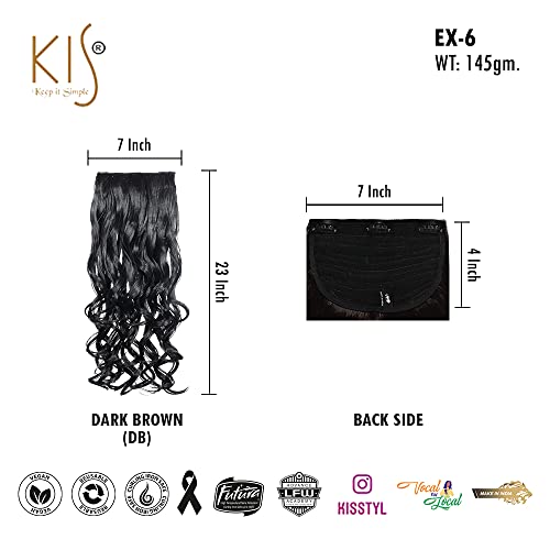 Image of KIS Synthetic Curly Hair Extensions with 3 Clip-in for Women, Dark Brown | 23 Inches, Natural, Soft Heat Resistant Hair, Thick Washable Reusable, Artificial Hair Clip on Extension for Bridal, Wedding