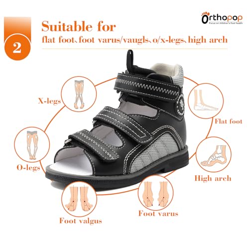 Toddlers Orthopedic Sandals with Arch and Ankle Support,Kids High Back Black Shoes2