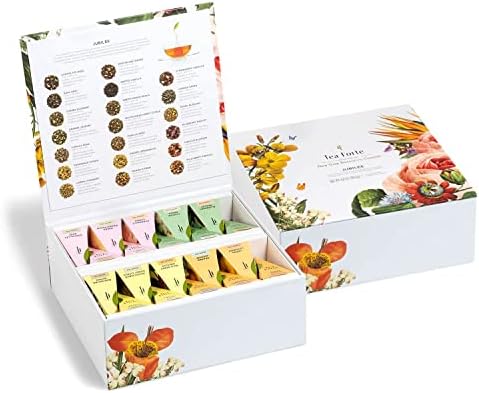 Tea Forte Tea Sampler, Jubilee Tea Chest, Tea Gift Set with 40 Pyramid Tea Infusers, Organic Loose Leaf Tea Variety with Green, Herbal, White, Black Tea, Herbal Tea Assorted Teas/Tea Sampler Gift Box