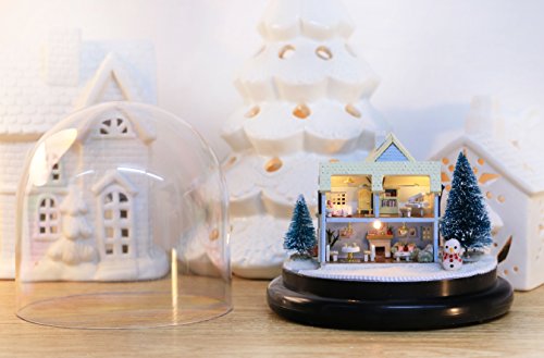 DIY-Set Miniatur-Puppenhaus mit transparenter Kuppel, Holz, Modell einer Schneehütte mit Puppen, Kunststoff, LED-Licht… – Bild 6