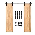 SMARTSTANDARD 7FT Heavy Duty Double Door Sliding Barn Door Hardware Kit,Smoothly and Quietly-Easy to Install-Includes Step-by-Step Installation Instruction Fit 21" Wide Door Panel