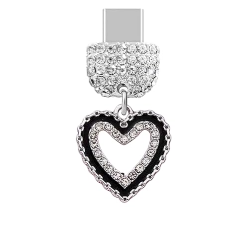 Protège-port Type-C anti-poussière noir avec cristal pour Samsung et iPhone 15/16