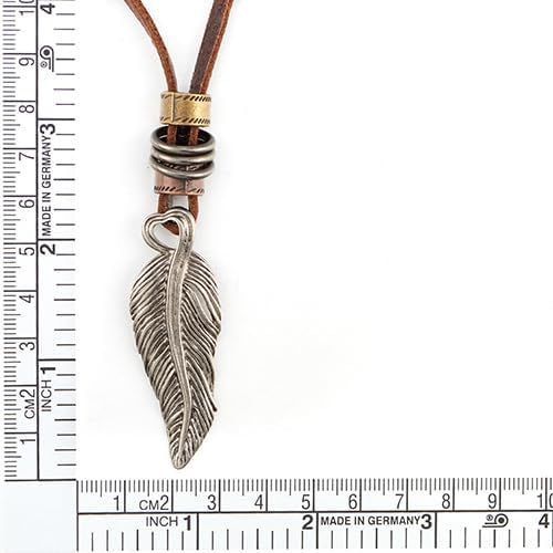 COOLSTEELANDBEYOND Retro Style Feather Pendant Unisex Necklace for Mens Womens with Adjustable Brown Leather Cord - Image 4