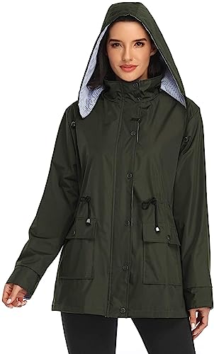 Arthas レディース ライトレインジャケット 防水 アクティブ アウトドア トレンチレインコート フード付き 軽量 プラスサイズ 女の子用