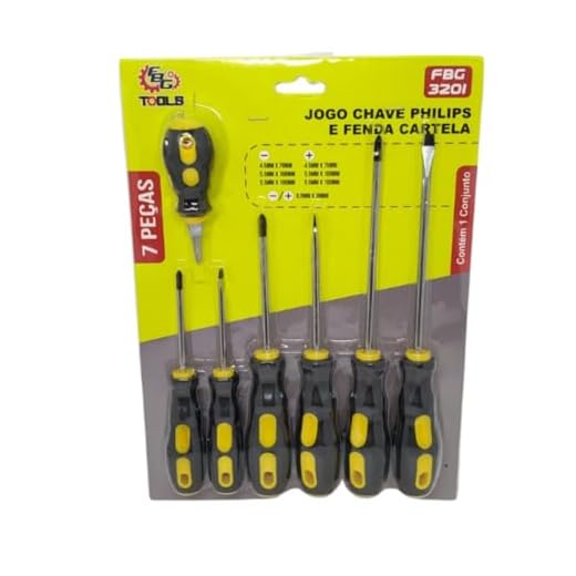 Kit Chave De Fenda E Philips 7 Unidades - Cabo Emborrachado e Cabeças Magneticas