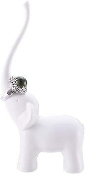 Fantasee Elephant Ring Holder Decorative Ring Stand Art Crafts Home Decor, 100% Melamine Material, Ceramic-like White Elephant