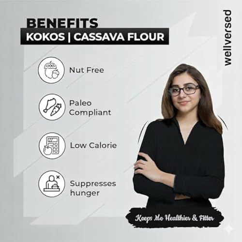 Kokos Natural Cassava Flour - 100% Natural Whole Food, Paleo Friendly, Vegan, Gluten Free, Grain Free, Nut Free - 400 Gm. Indian Regional Names: Sabudana Aata, Tapioca Flour, Maravalli Kilangu | Pack of 1