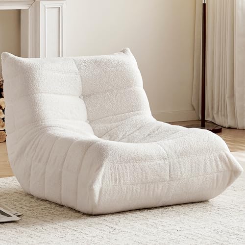Image of Gazecaia Comfy Bean Bag Chair for Adults Teens | Fireside Floor Lounge Chair, Soft Teddy High-Resilience Memory Foam Bean Bag Couch with Non-Slip Base, for Living Room Bedroom Apartment Office, Beige