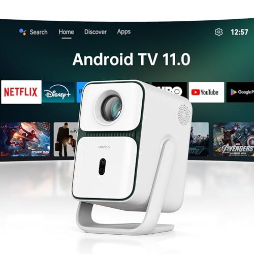 WANBO T2 Ultra Smart Beamer Android TV, Netflix, Live TV, Sprachassistent, CEC, 500ANSI, KI Autofokus Trapezkorrektur, 120° Drehbar, Bluetooth WiFi, Native 1080P Kurzdistanz Heimkino Mini Projektor