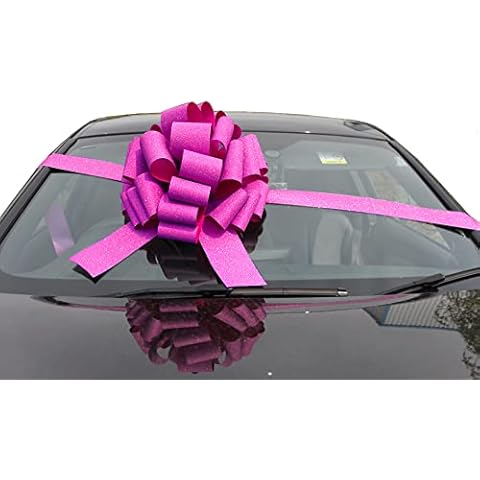 Jaffa Imports MEGA GIANT CAR BOW (16 inch) + 6 METRES of RIBBON for Cars, Bikes, Big Birthday GLITTER PINK Cover