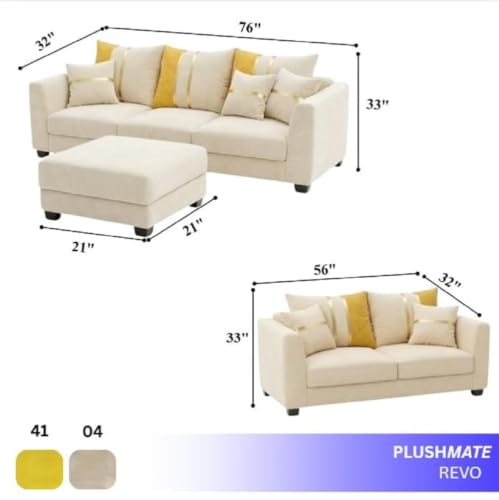 Image of Vero Plush Comfort Sofa Set | 3 Seater + 2 Seater with Ottoman | Luxury Velvet Suede Fabric | Modern Living Room Sofa | Cream